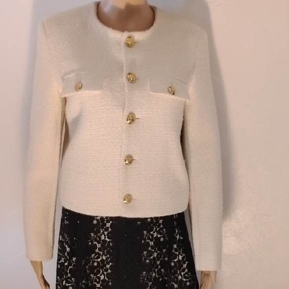 Celine Gold Button Cream Wool Cotton Blazer Boucle New M - Picture 1 of 12